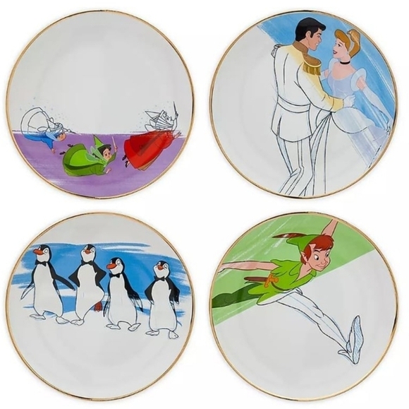 Disney Parks Ink & Paint Collection Salad Plate Set 4 Pack - Picture 1 of 6